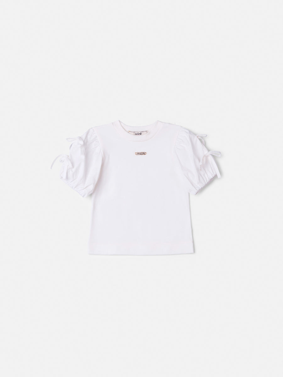 Off Blouse with Balloon Sleeves and Bows