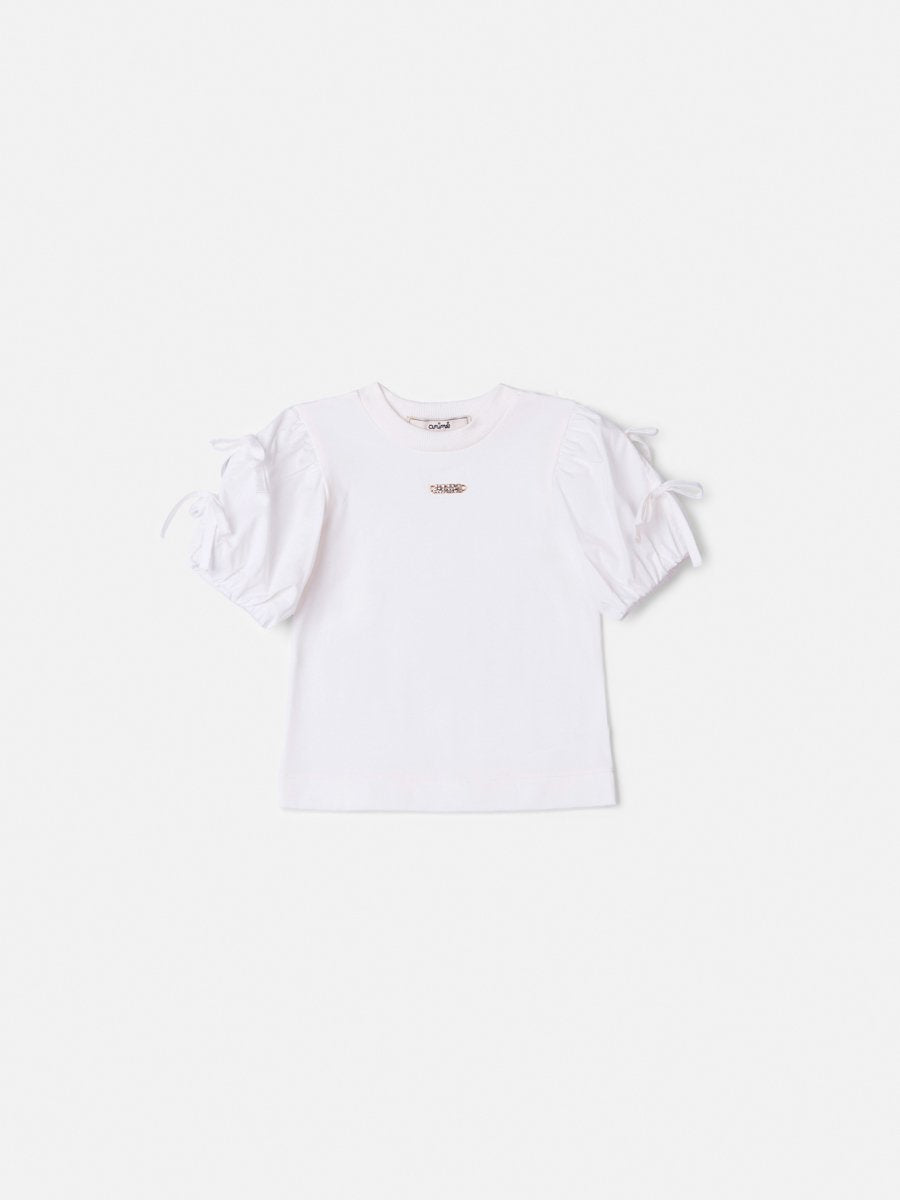 Off Blouse with Balloon Sleeves and Bows