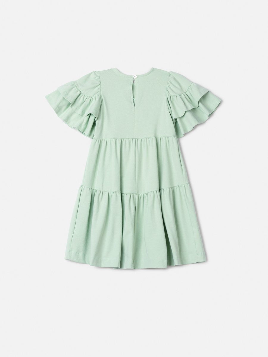 Green Dress with Ruffles on the Sleeves