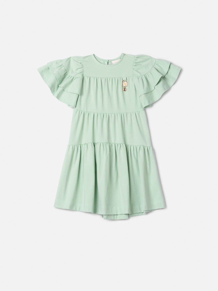 Green Dress with Ruffles on the Sleeves
