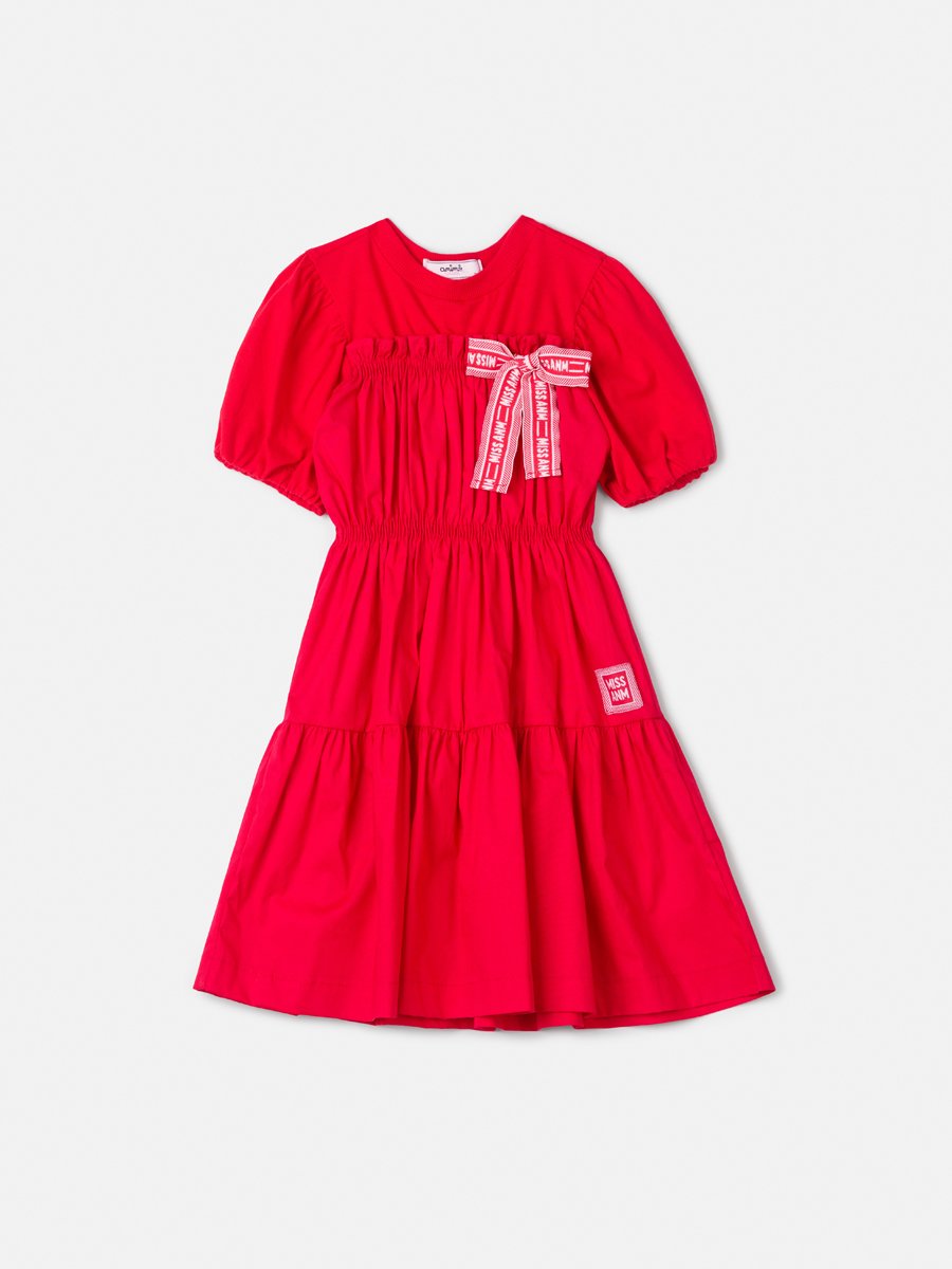 Red Children's Dress with Puffed Sleeves