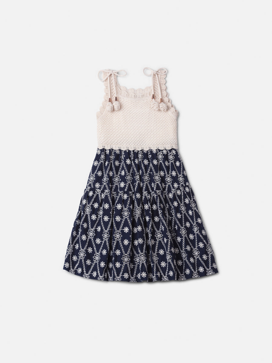 Children's Floral Laise Dress with Knitting