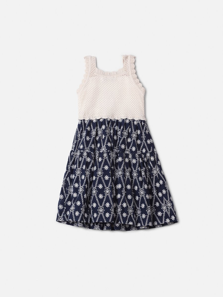Children's Floral Laise Dress with Knitting