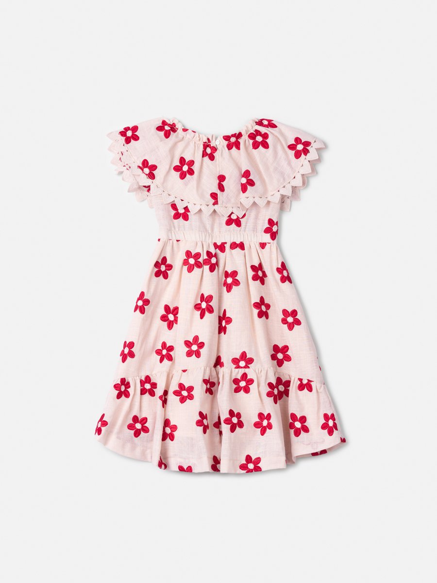 Pearl Children's Dress with Embroidered Flowers