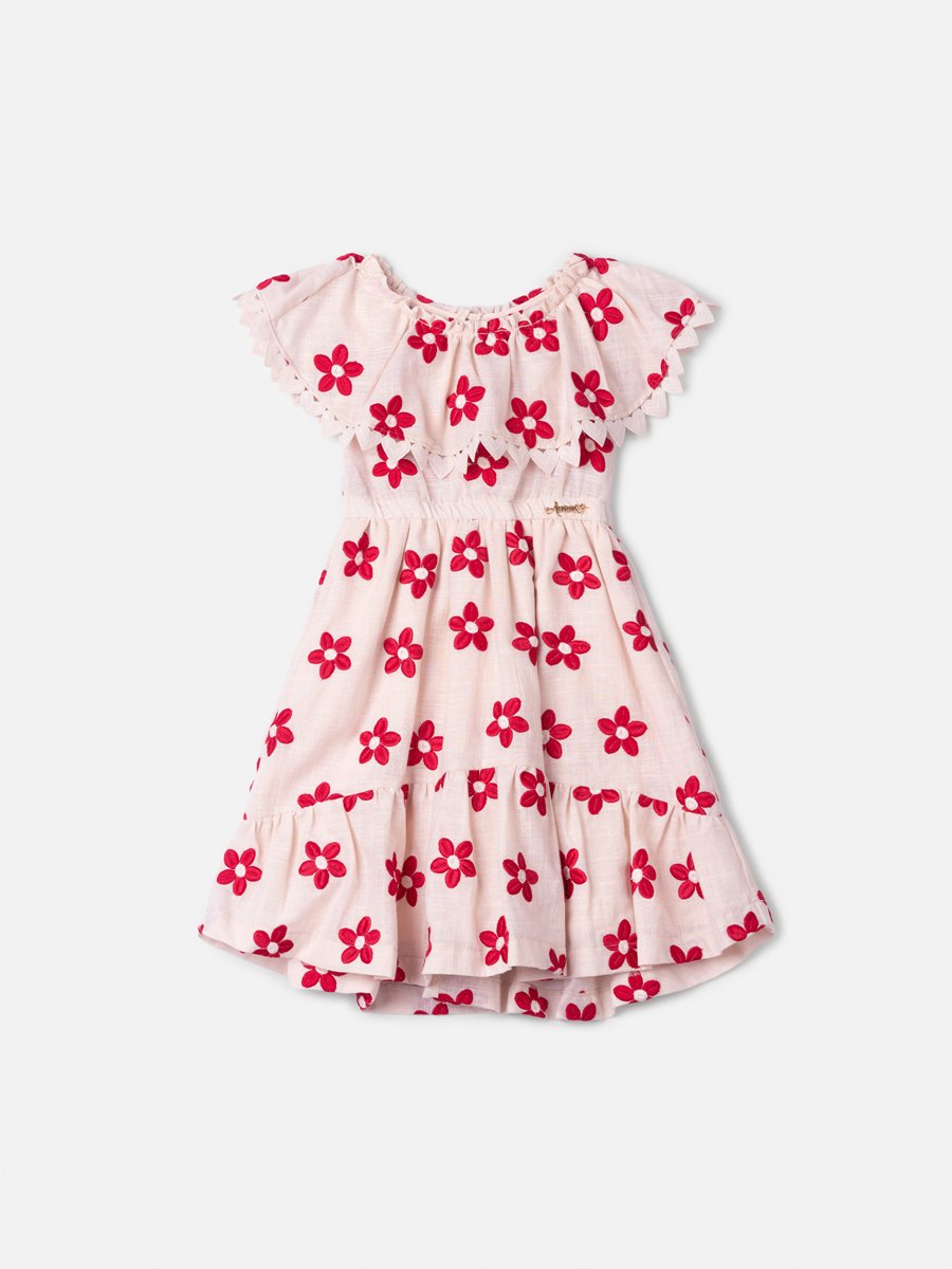 Pearl Children's Dress with Embroidered Flowers
