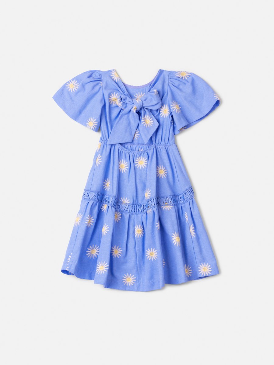 Blue Dress with Embroidered Daisies