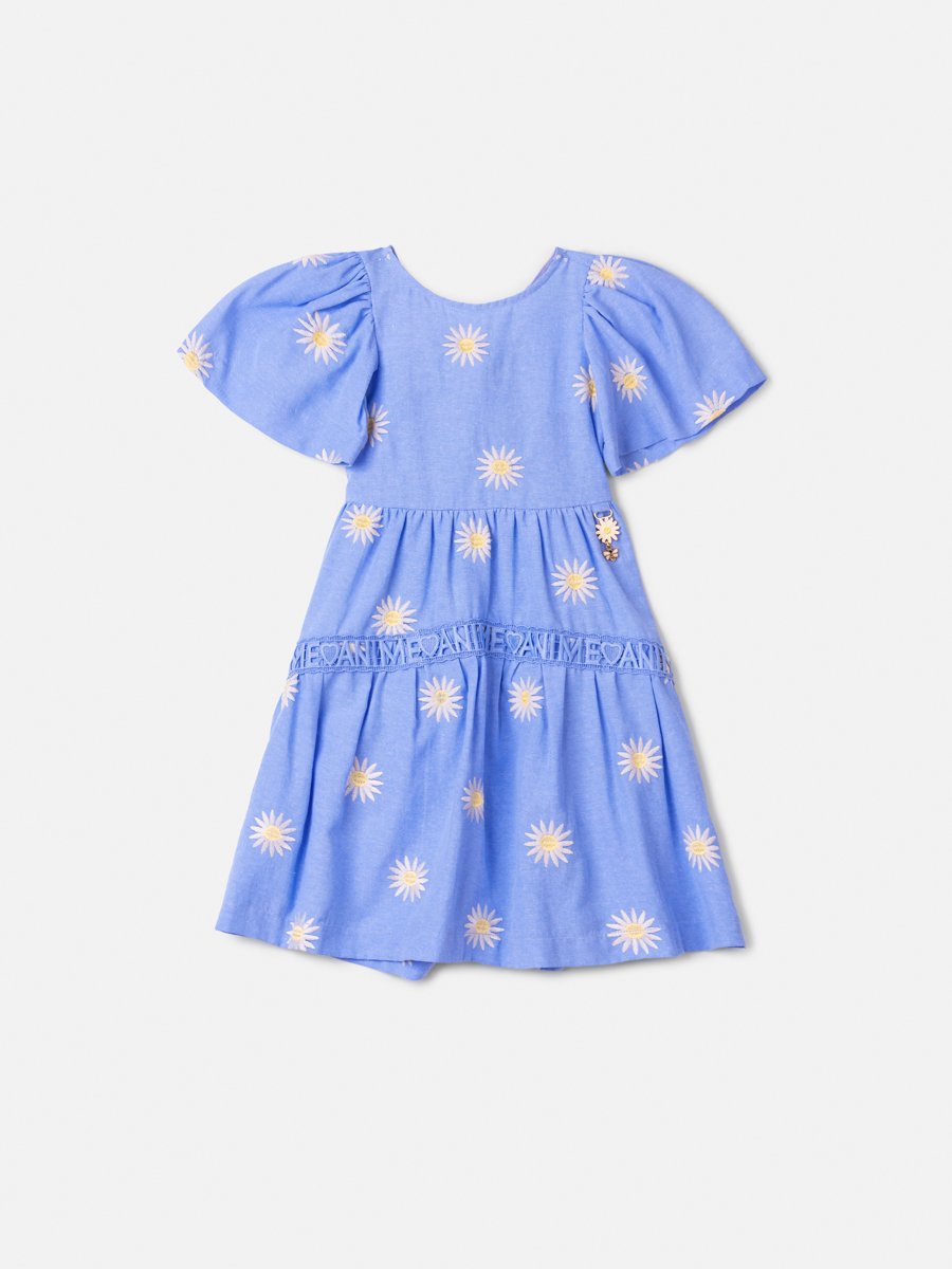 Blue Dress with Embroidered Daisies