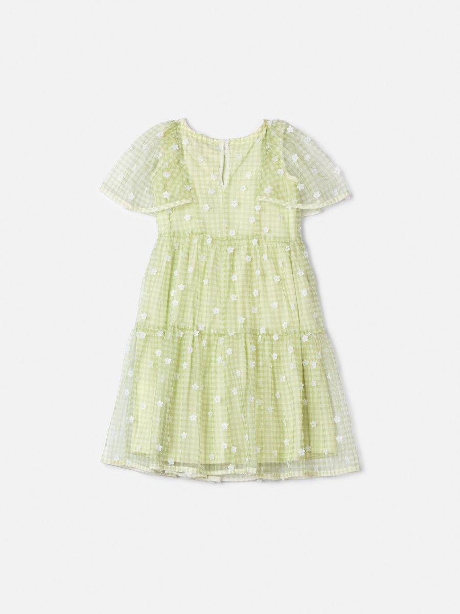 Green Tulle Dress with 3D Flowers