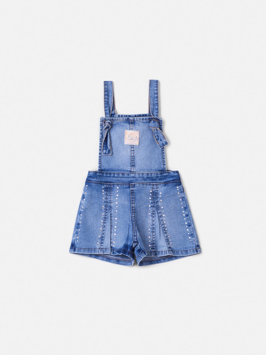Jeans overalls with cutouts and rhinestones