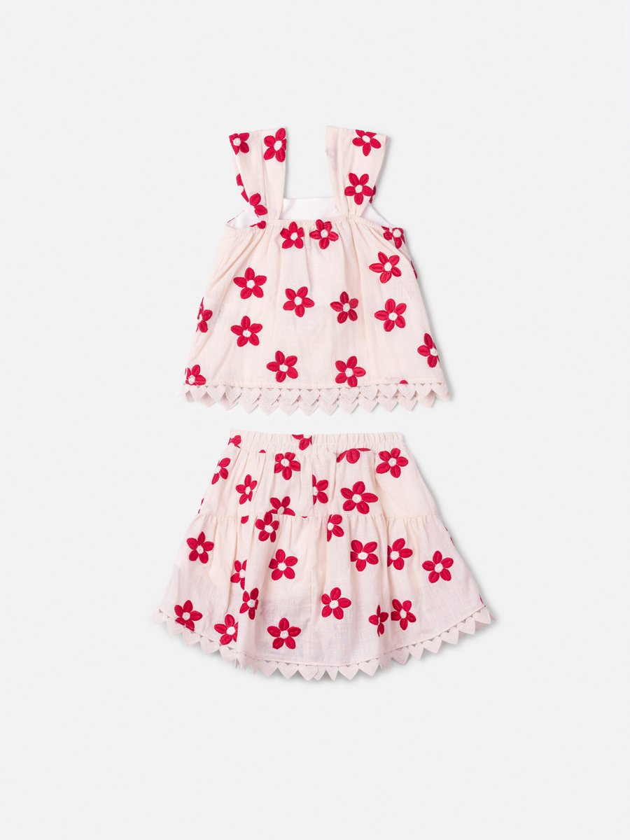 Children's Set with Embroidered Flowers and Lace