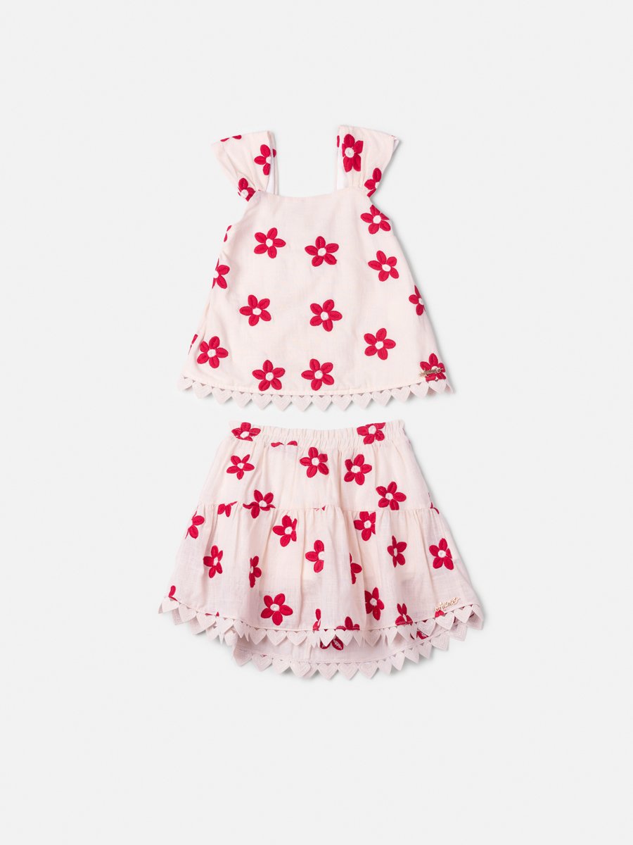 Children's Set with Embroidered Flowers and Lace