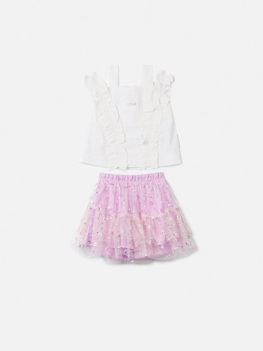 Lilac Tulle Shine Embroidered Set