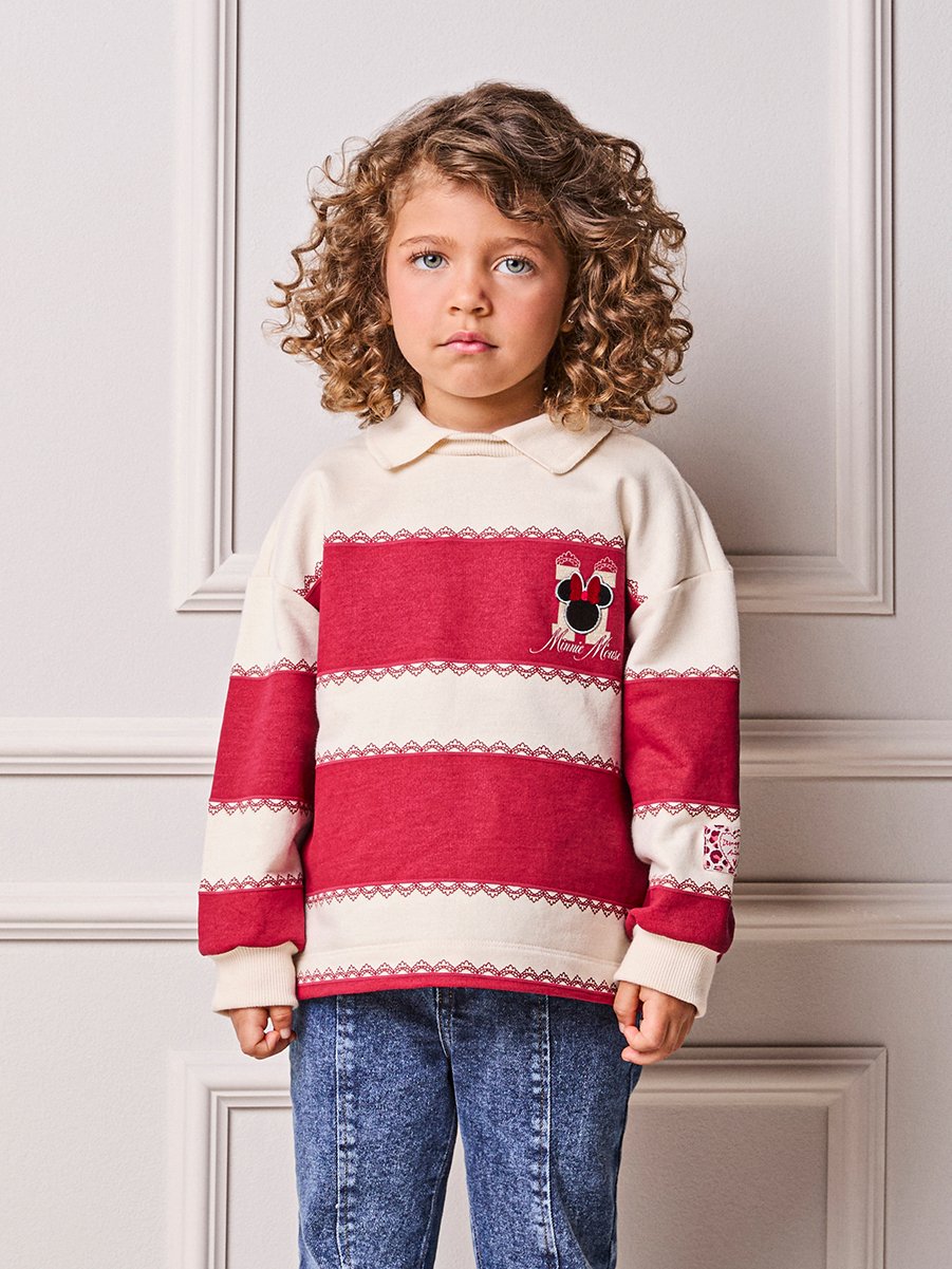 Children's Sweatshirt Anime Girl Striped Polo Collar with Lace