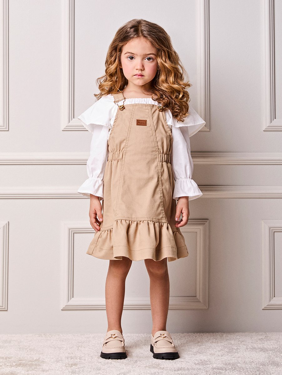 Animê Girls' Pinafore Dress – Twill with Panel Details and Buckles