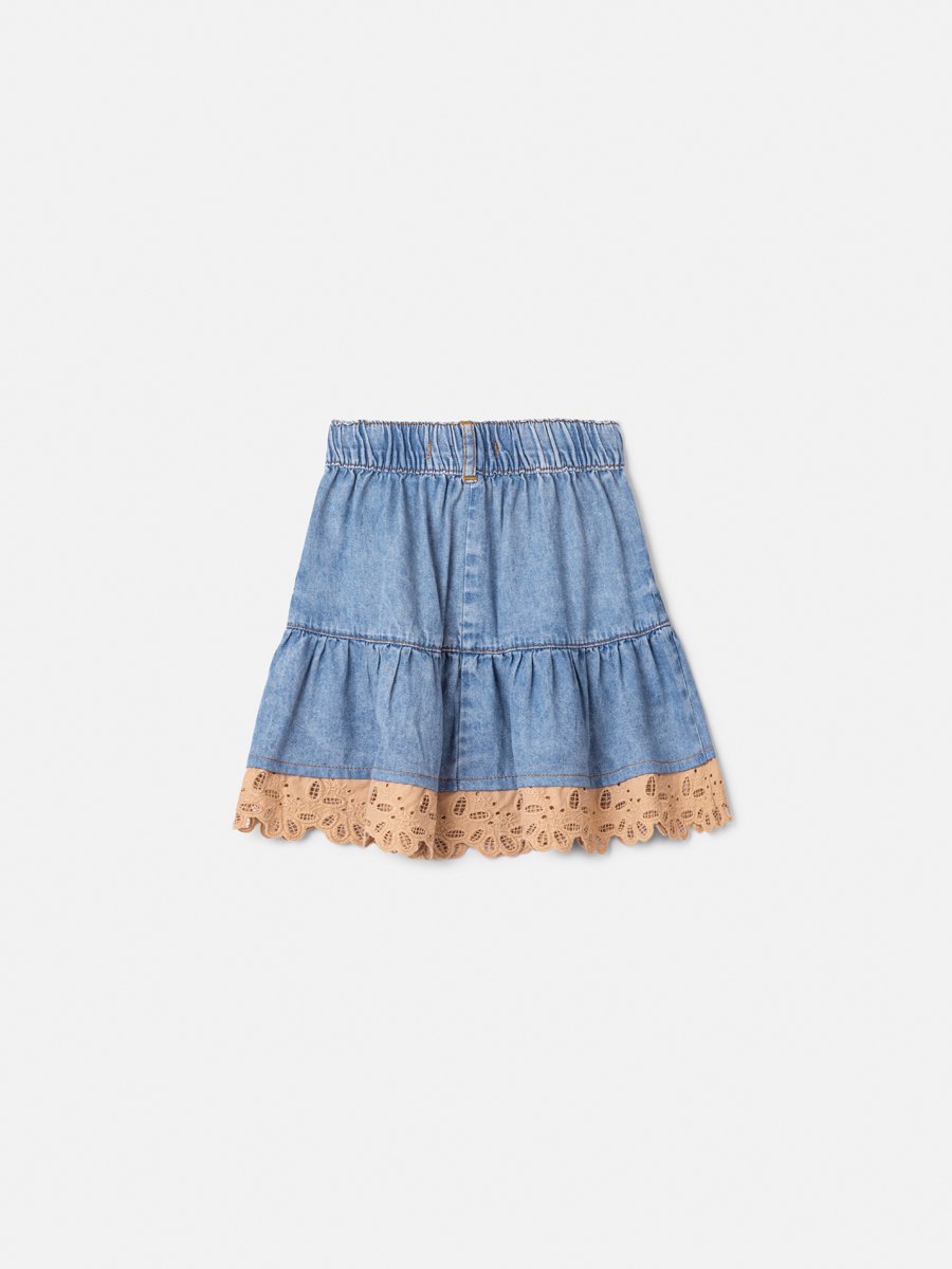 Children's Animê Girl's Ruffled Jeans Skirt with Lace and Pendant
