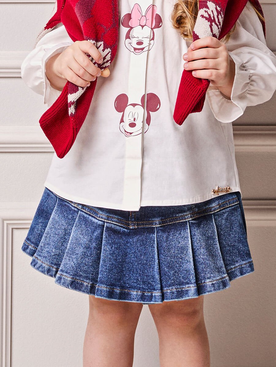 Animê Girls' Skort – Denim with Pleats and Panel Details