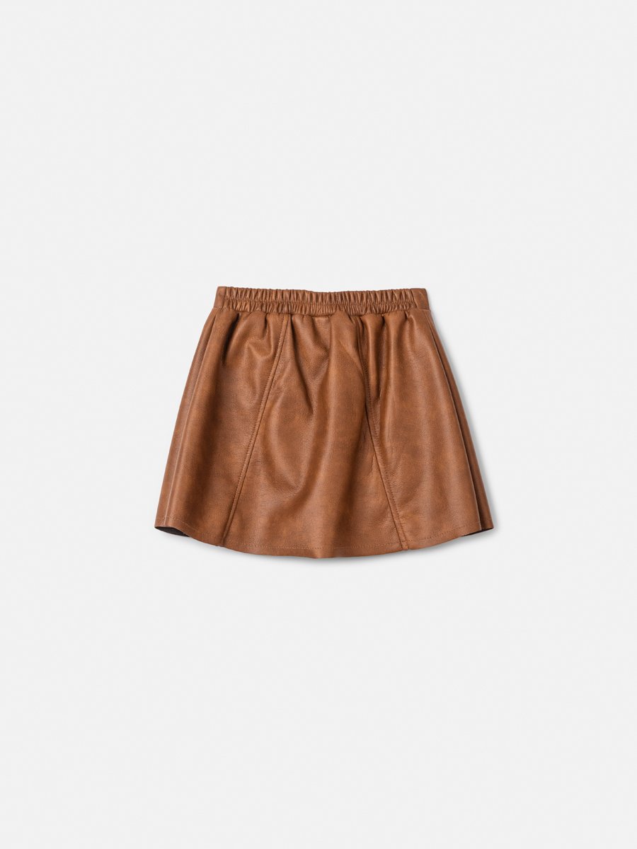 Animê Girls' Skirt – Faux Leather Brown with Charm