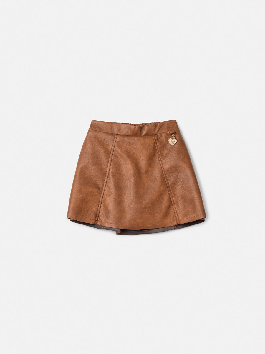 Animê Girls' Skirt – Faux Leather Brown with Charm
