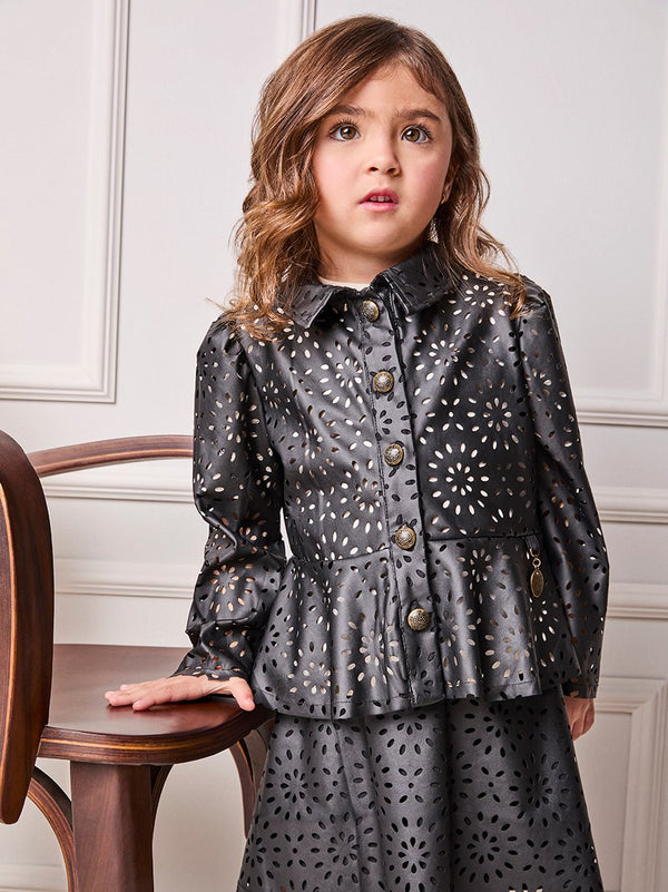 Animê Girls' Jacket – Cutout Faux Leather with Charm