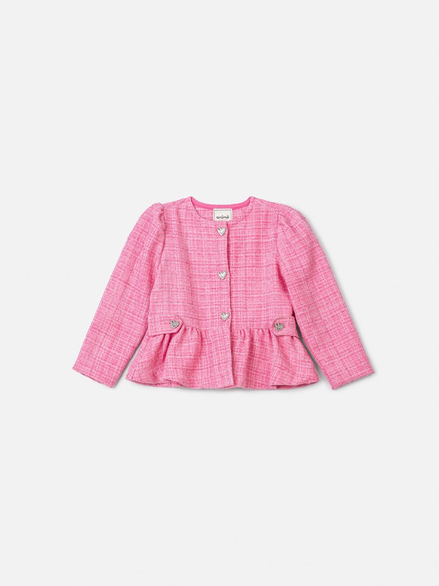 Animê Girls' Coat – Tweed Pink with buttons in heart