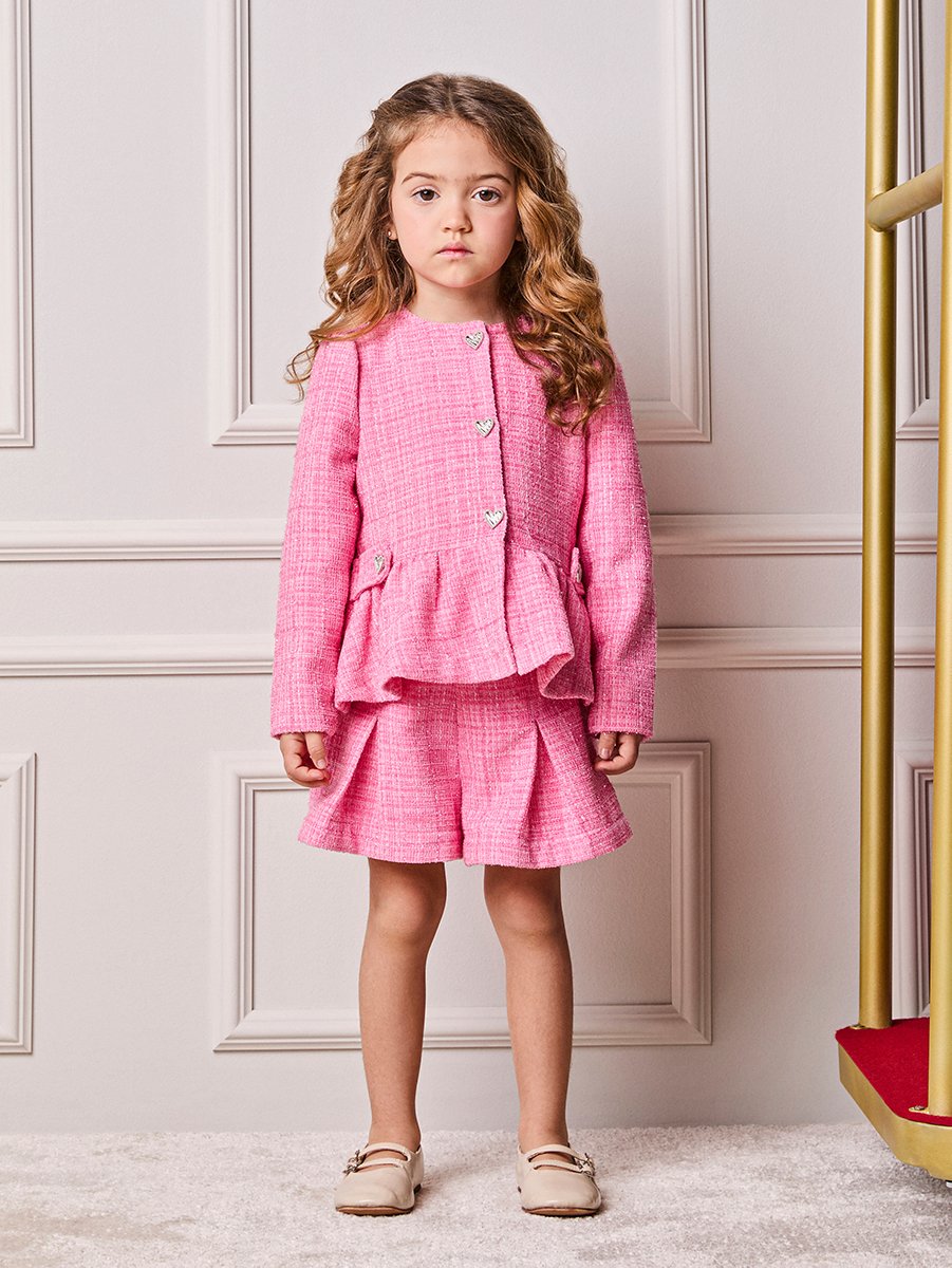 Animê Girls' Coat – Tweed Pink with buttons in heart