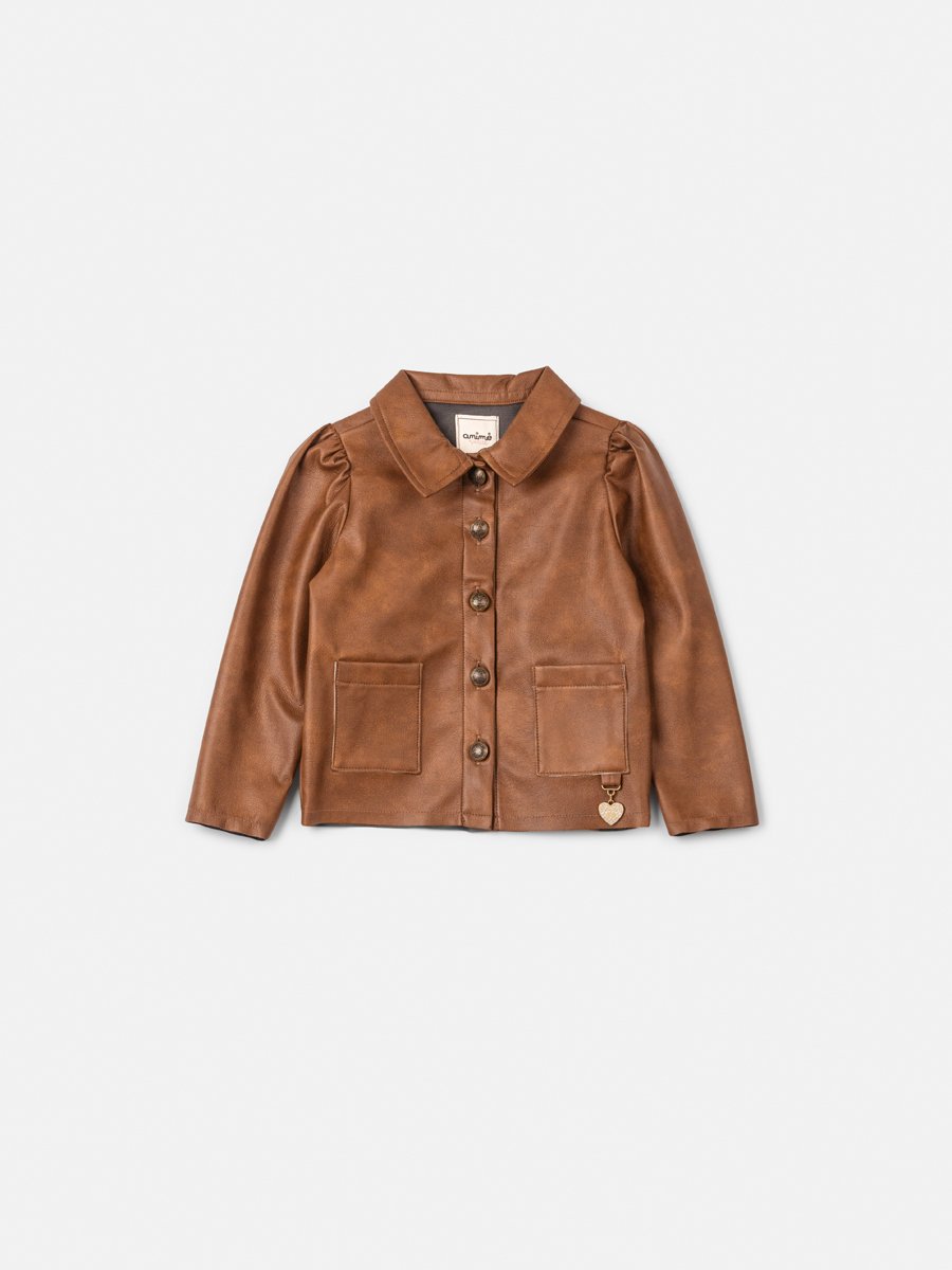 Children's Jacket Anime Girl Fake Leather with Ruffled Sleeves and Pendant