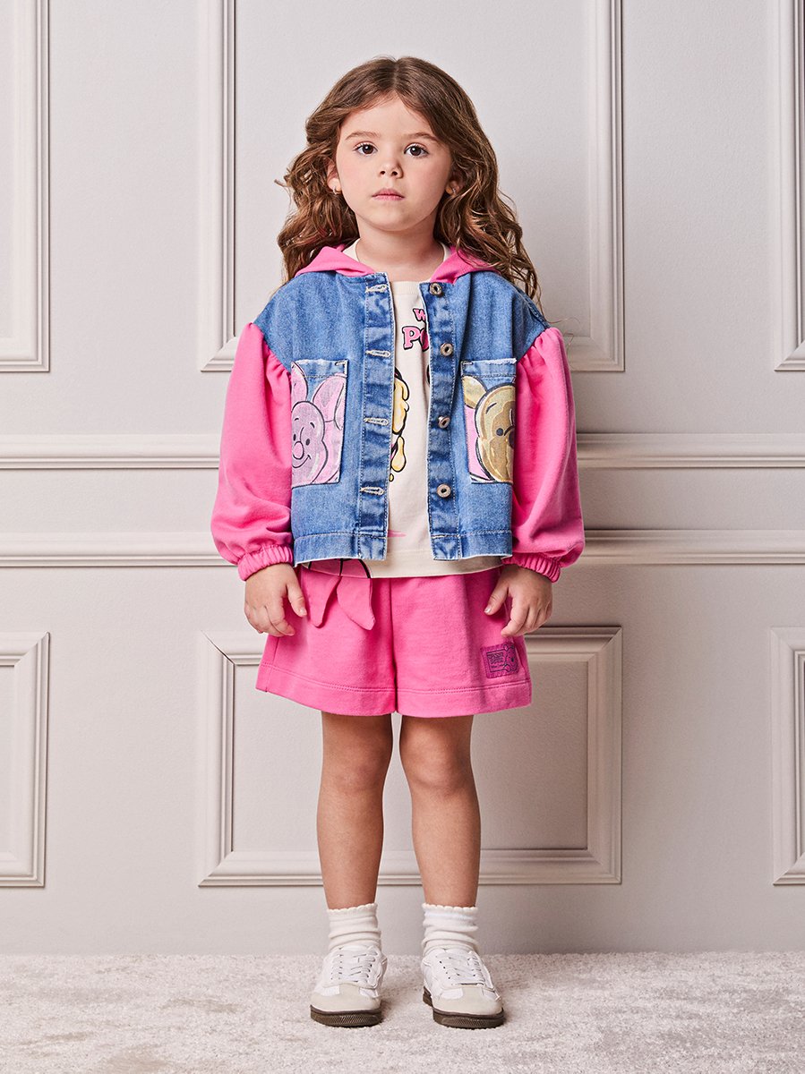 Children's Girl Anime Jeans Jacket with Winnie the Pooh Sweatshirt