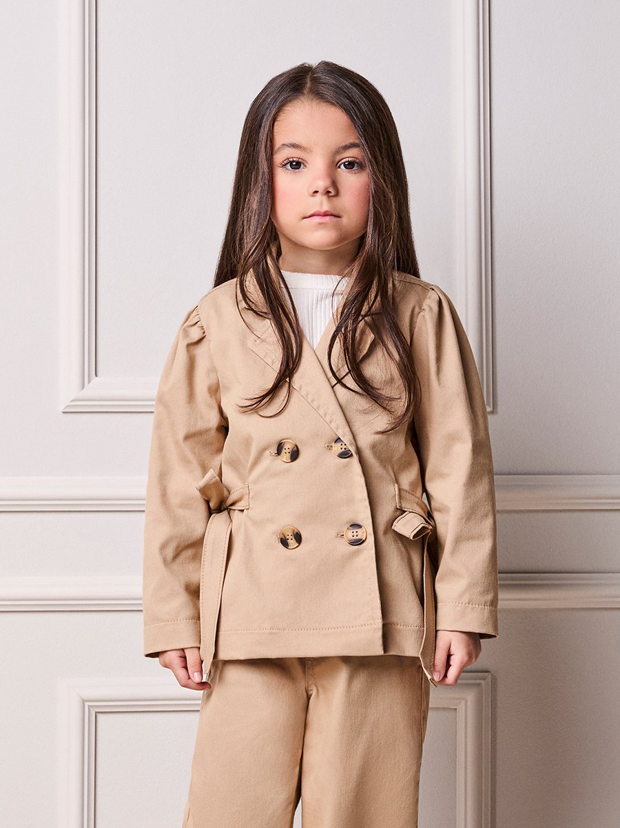 Animê Girls' Jacket – Twill Trench Coat with Oversized Bows