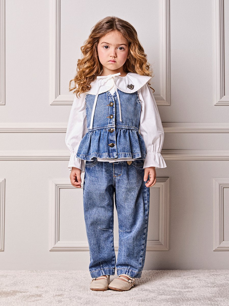 Animê Girls' Vest – Denim Peplum with Charm