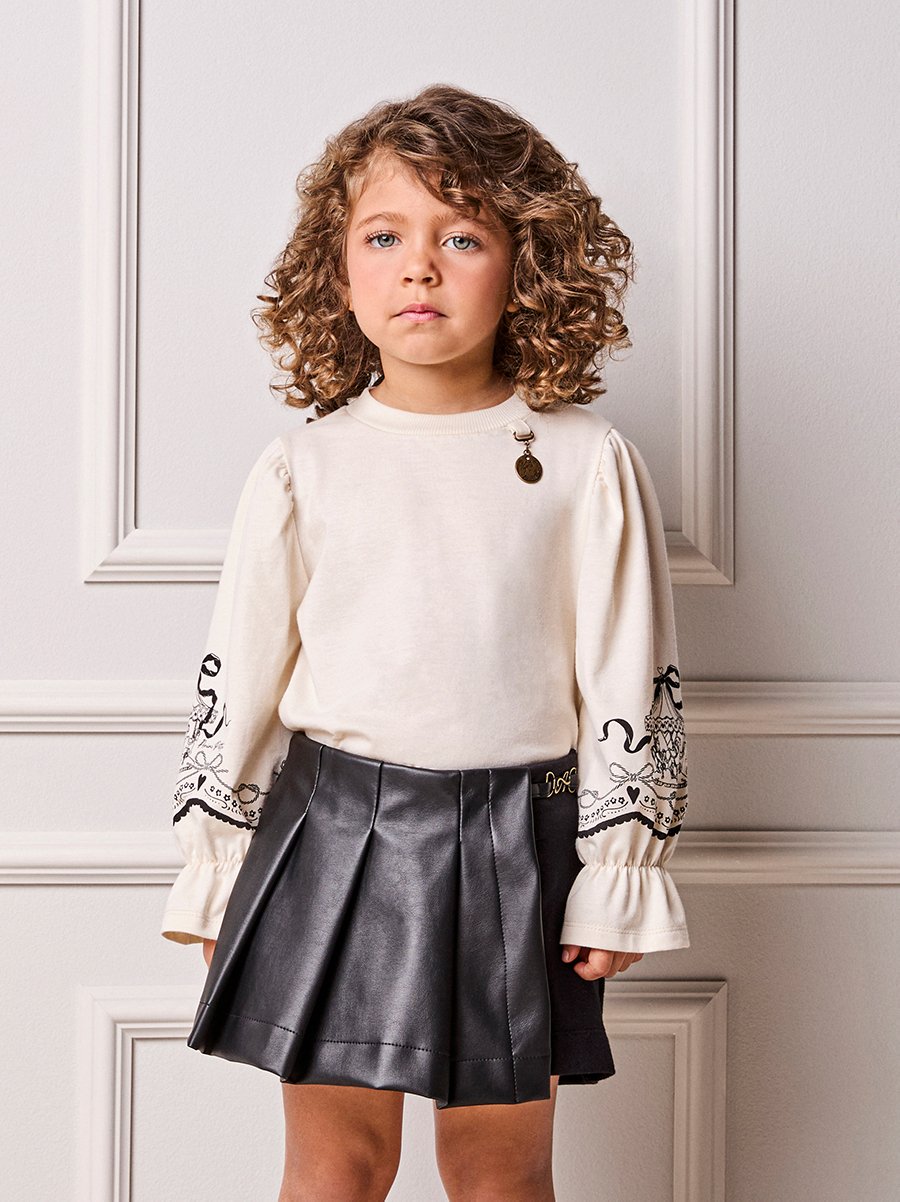Children's Anime Girl's Blouse with Ribbed