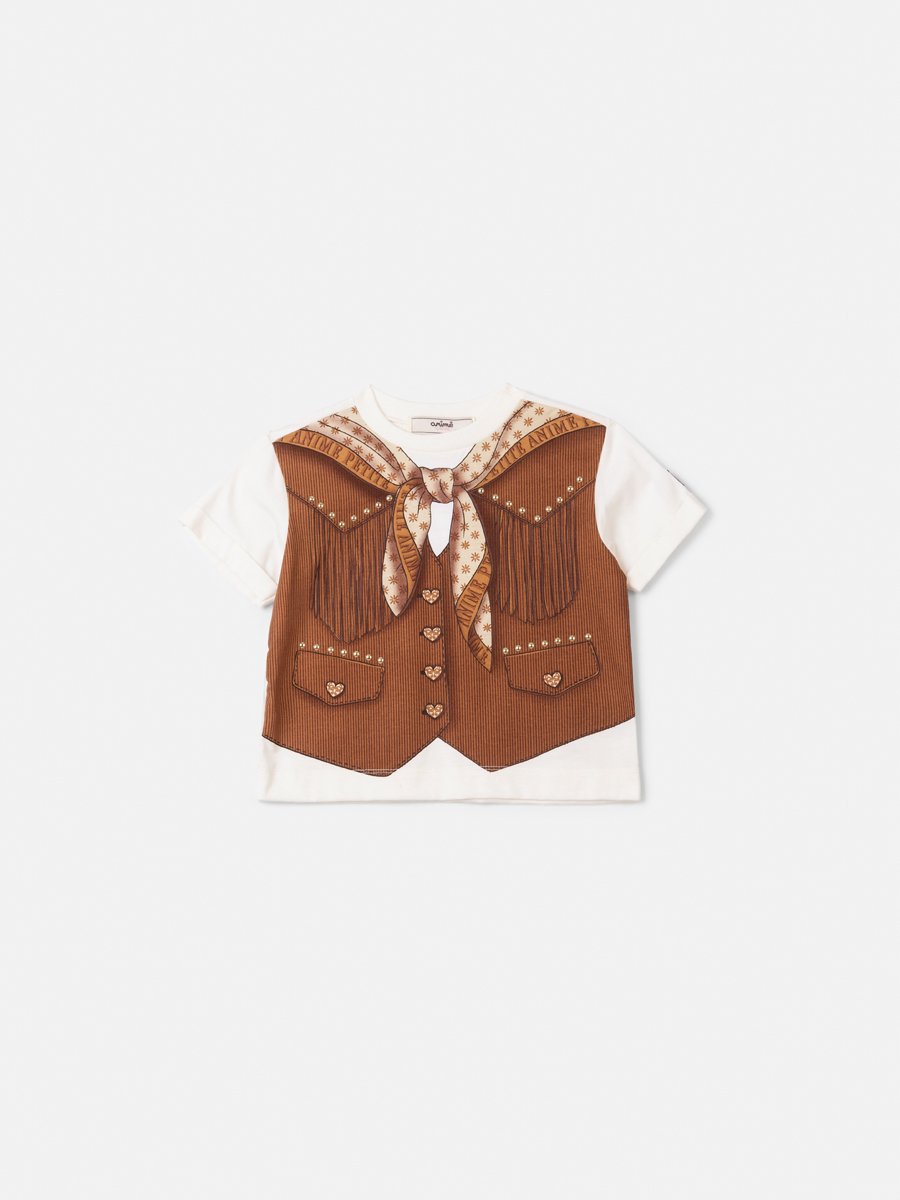 Anime Girl Children's T-Shirt with Country Vest Print