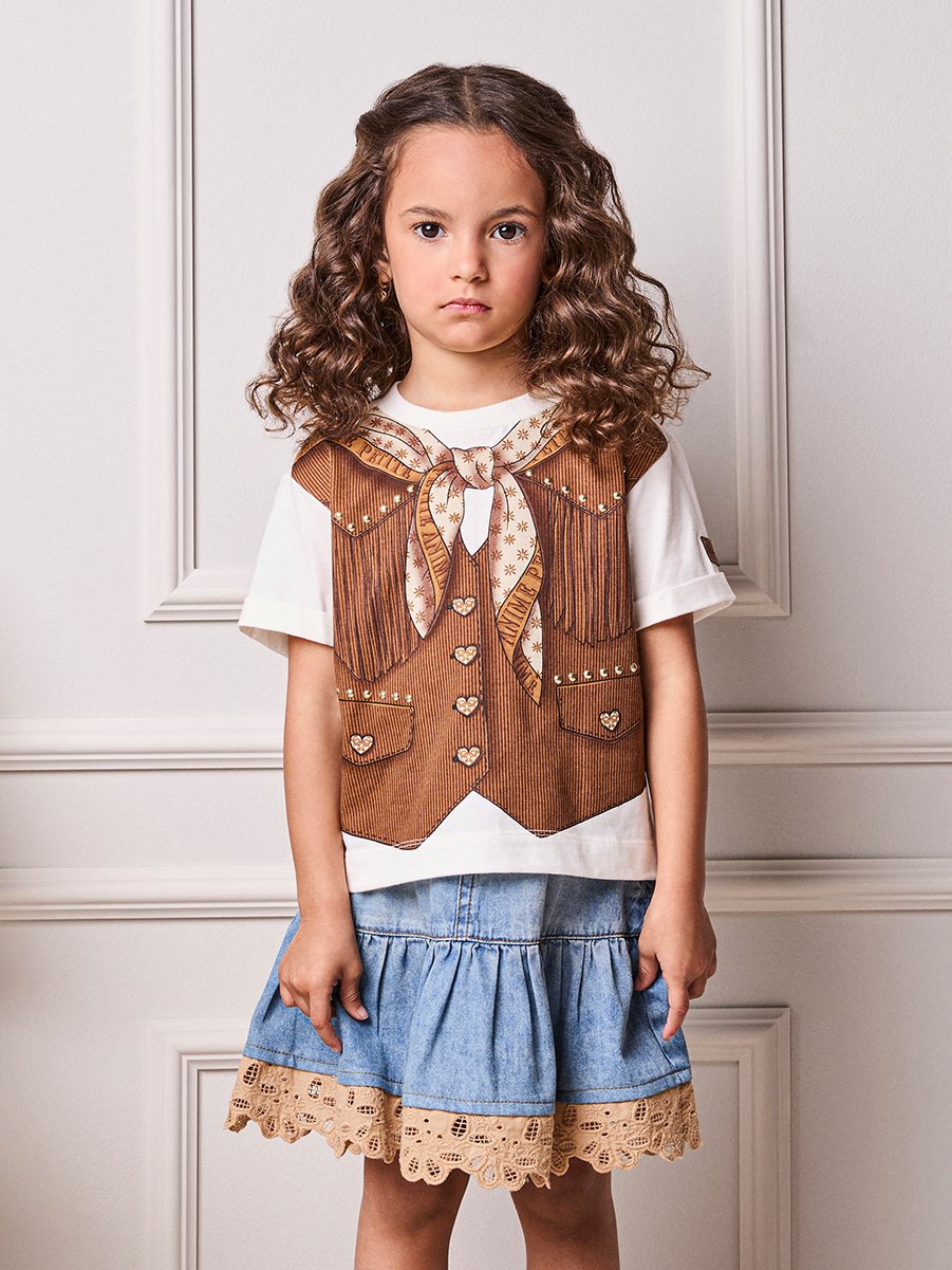 Anime Girl Children's T-Shirt with Country Vest Print