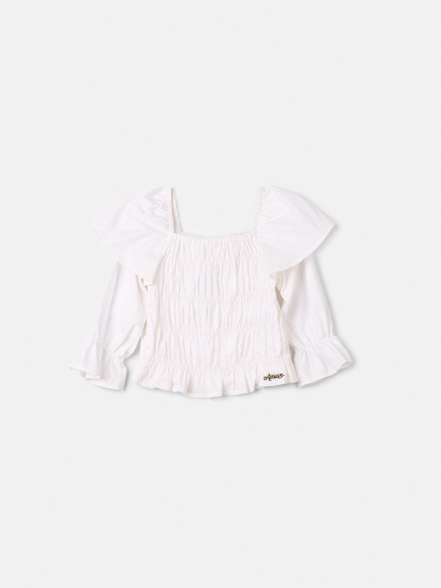 Animê Girls' Top – Smocked Top with Double Sleeves and Trim