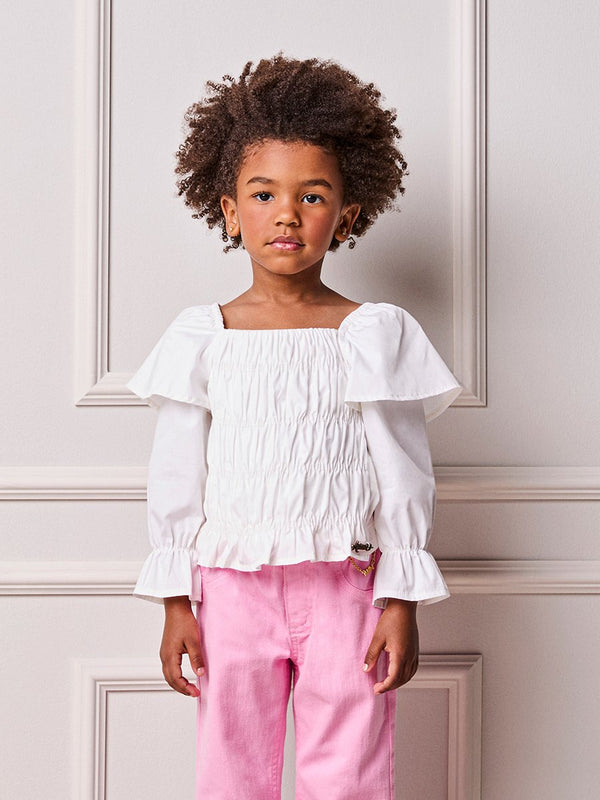 Animê Girls' Top – Smocked Top with Double Sleeves and Trim