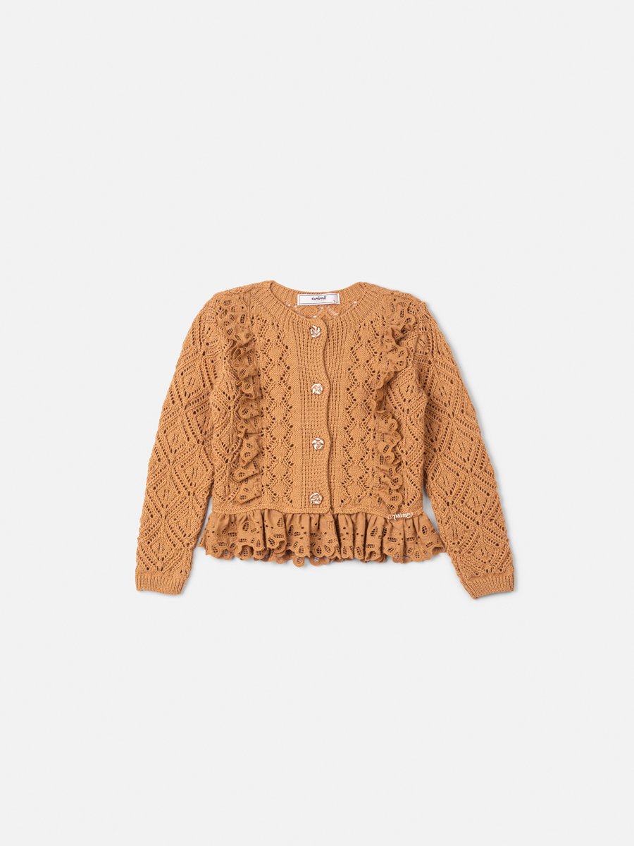 Animê Girls' Cardigan – Knit Cardigan with Broderie Anglaise