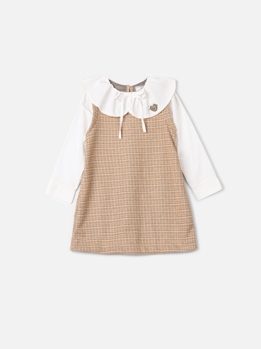 Animê Girls' Dress – Tweed Dress with Collar and Poplin Sleeves