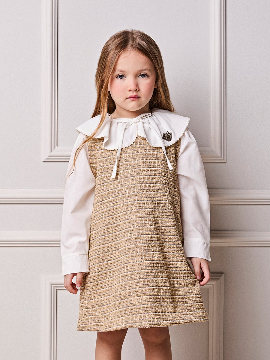 Children's Animé Tweed Dress with Tricoline Collar and Sleeves