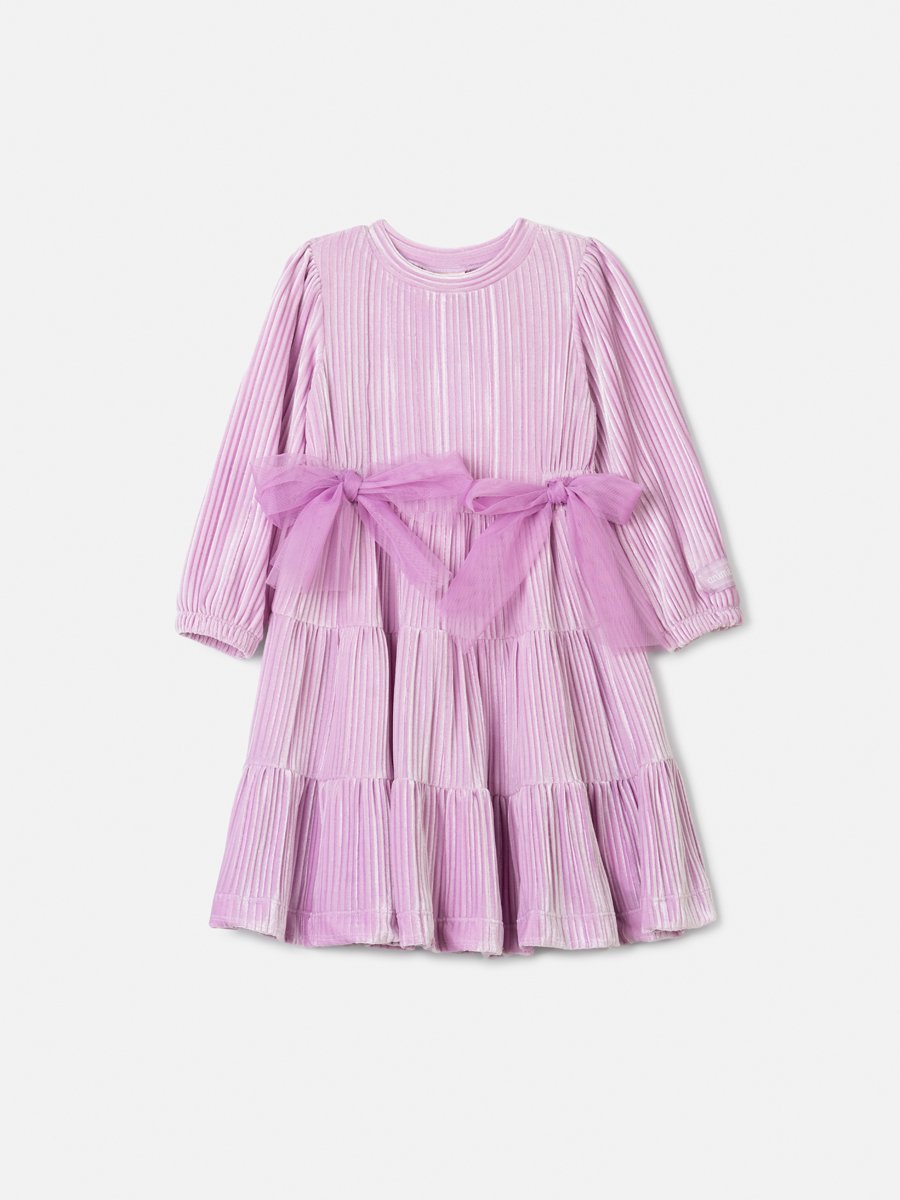 Animê Girls' Dress – Pleated Velvet with Tulle Bows