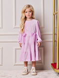 Animê Girls' Dress – Pleated Velvet with Tulle Bows