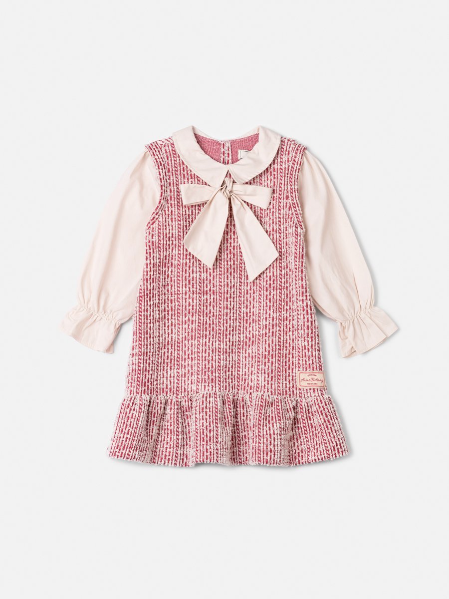 Children's Animé Tweed Dress with Bow Collar