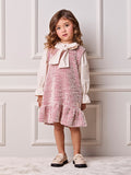 Children's Animé Tweed Dress with Bow Collar