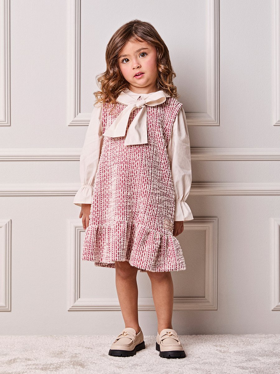 Children's Animé Tweed Dress with Bow Collar