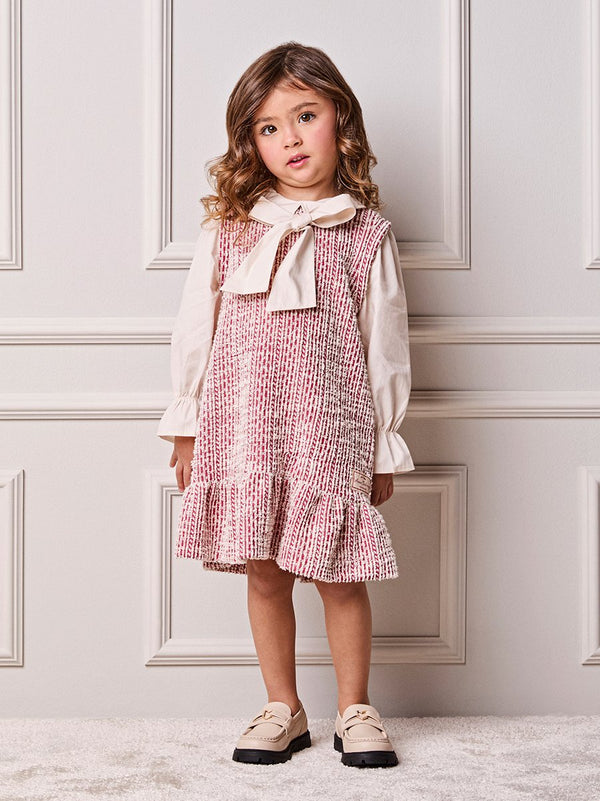 Children's Animé Tweed Dress with Bow Collar