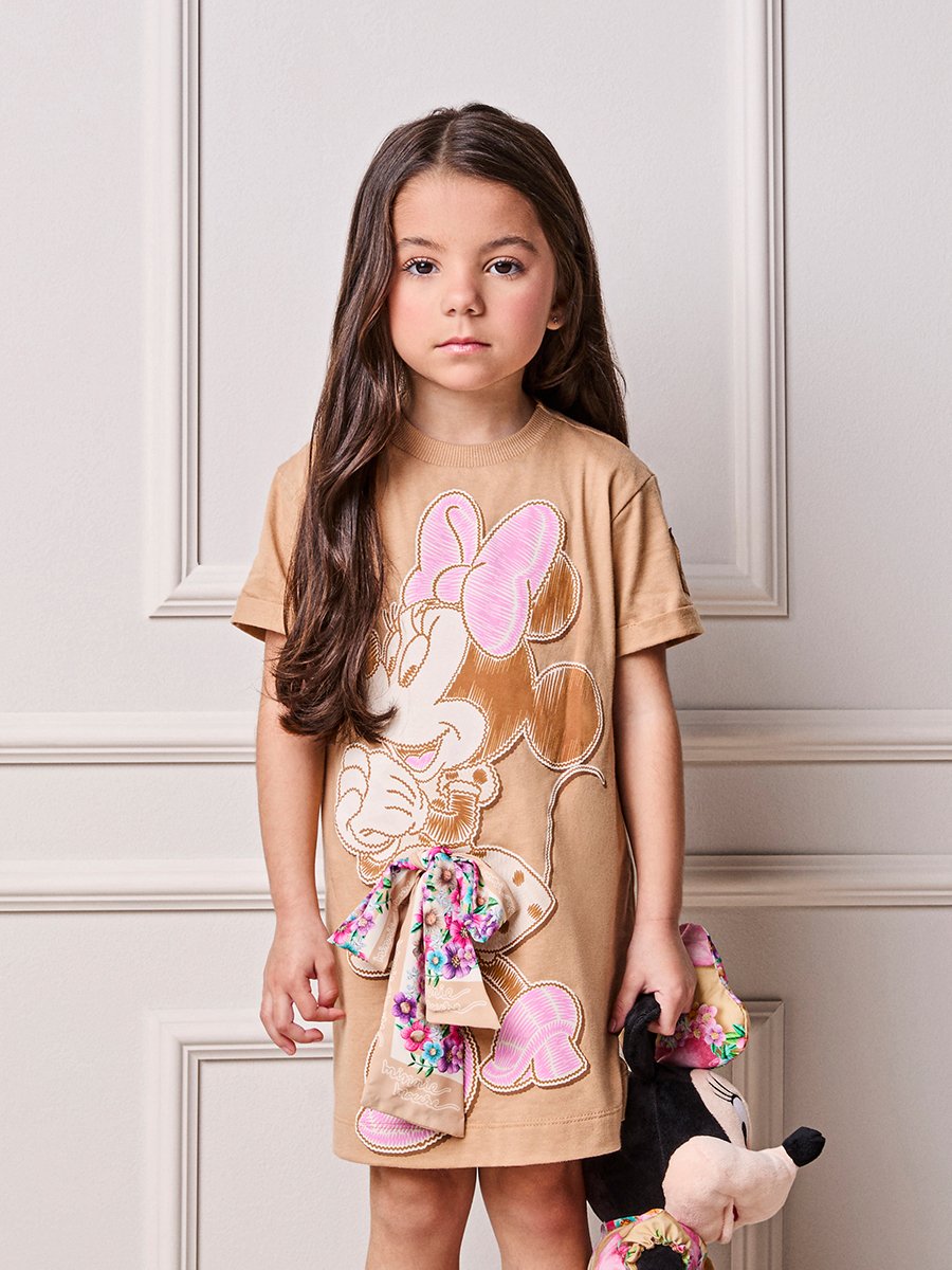 Children's Anime Minnie Girl Dress with Printed Bow