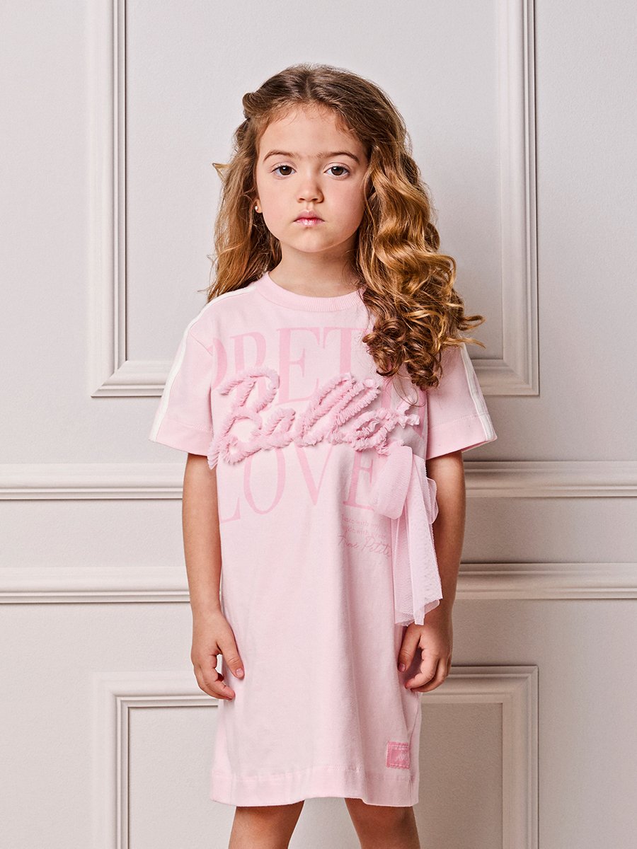 Baby Pink Animê Ballet Girl Dress with Embroidery and Tulle Bow