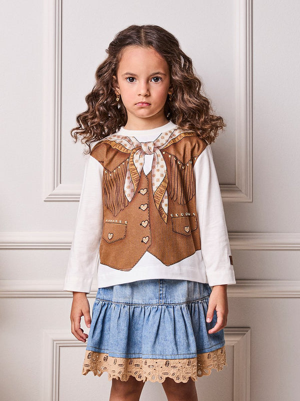 Anime Girl Children's T-Shirt with Country Vest Print