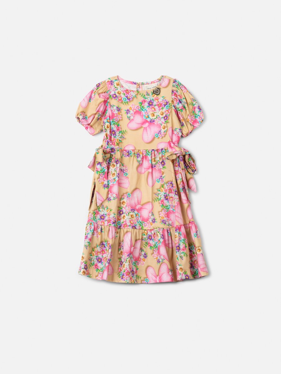 Children's Animê Minnie Floral Dress with Bows and Puffed Sleeves