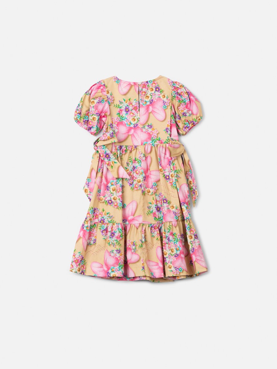 Children's Animê Minnie Floral Dress with Bows and Puffed Sleeves