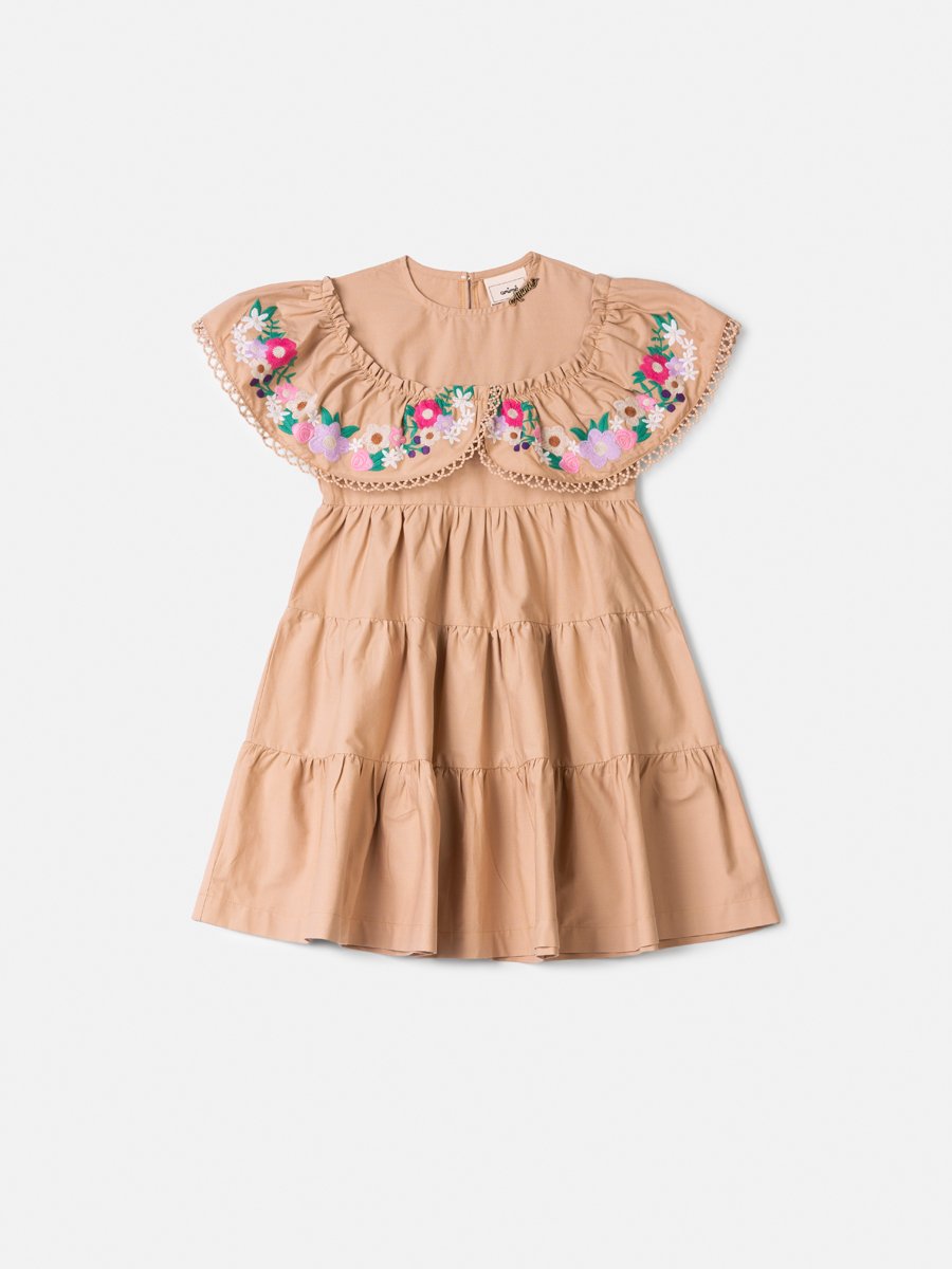 Animê Girls' Dress – Oversized Collar with Floral Embroidery