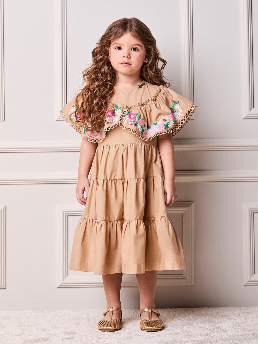 Children's Anime Girl Dress with Maxi Collar with Floral Embroidery
